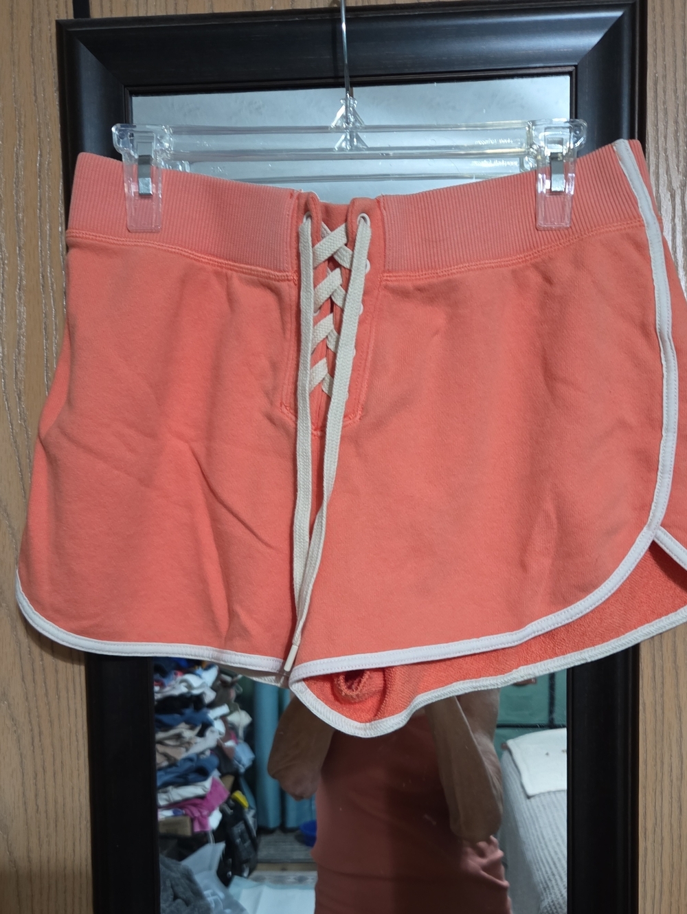 Aerie Coral Lace-Up Athletic Shorts with Contrast Trim